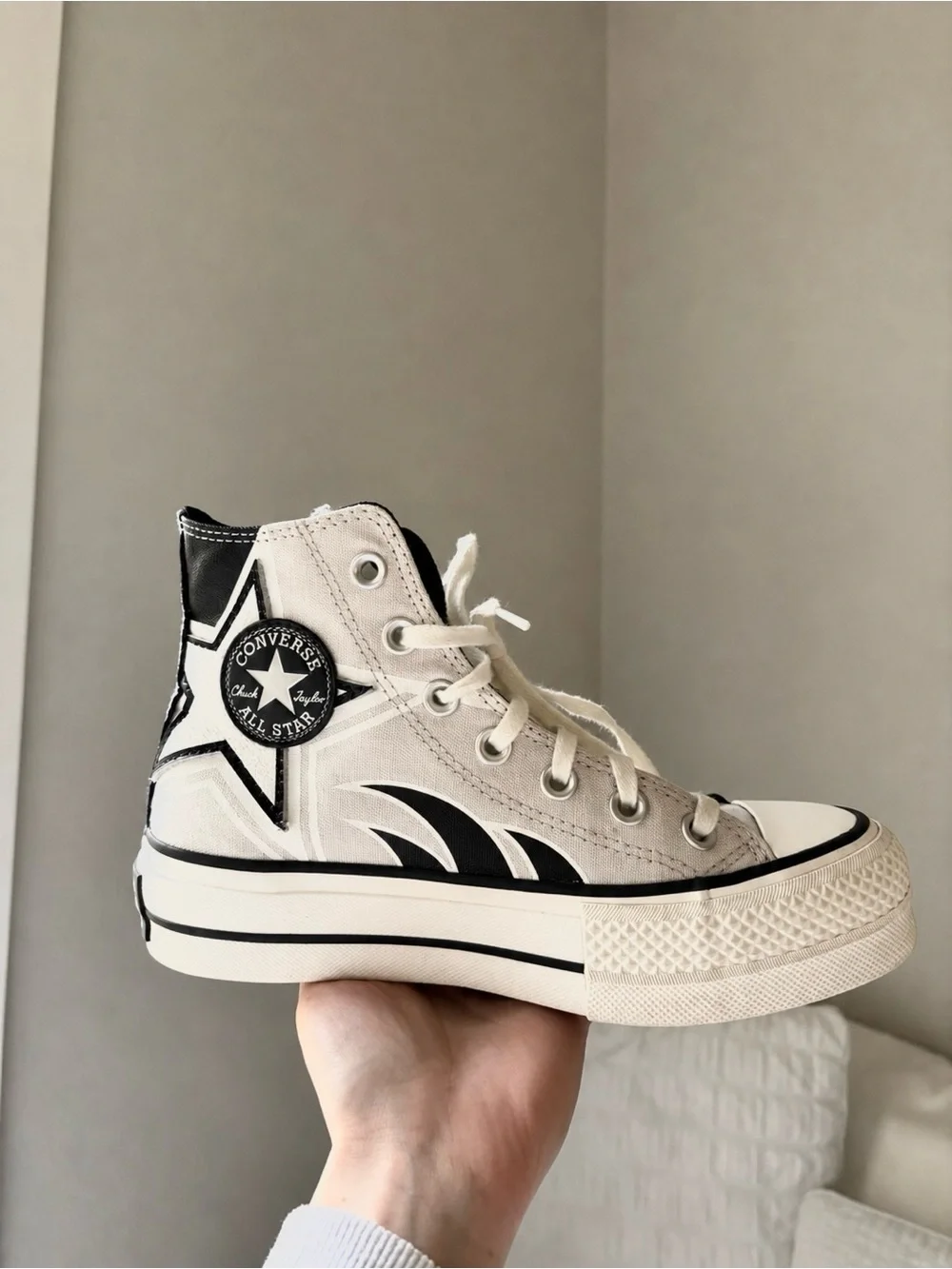 Converse Chuck Taylor All Star Lift Platform Moto “Pale Putty” Rare High Tops - Picture 3 of 6